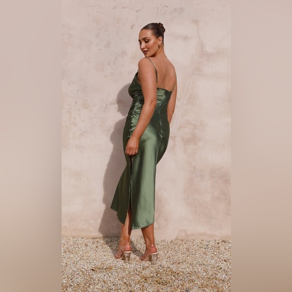 Billy J Monte Satin Slip Midi Dress - Olive Size 4 NWT Bridesmaid Weddin… - Picture 3 of 16